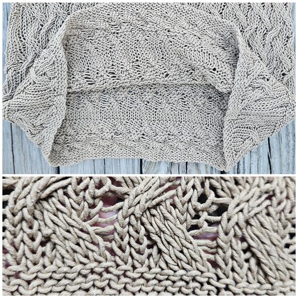 Loose Knit Linen Blend Sweater Tommy Bahama Size S Vneck Beaded Tie Solid Tan - Picture 6 of 9